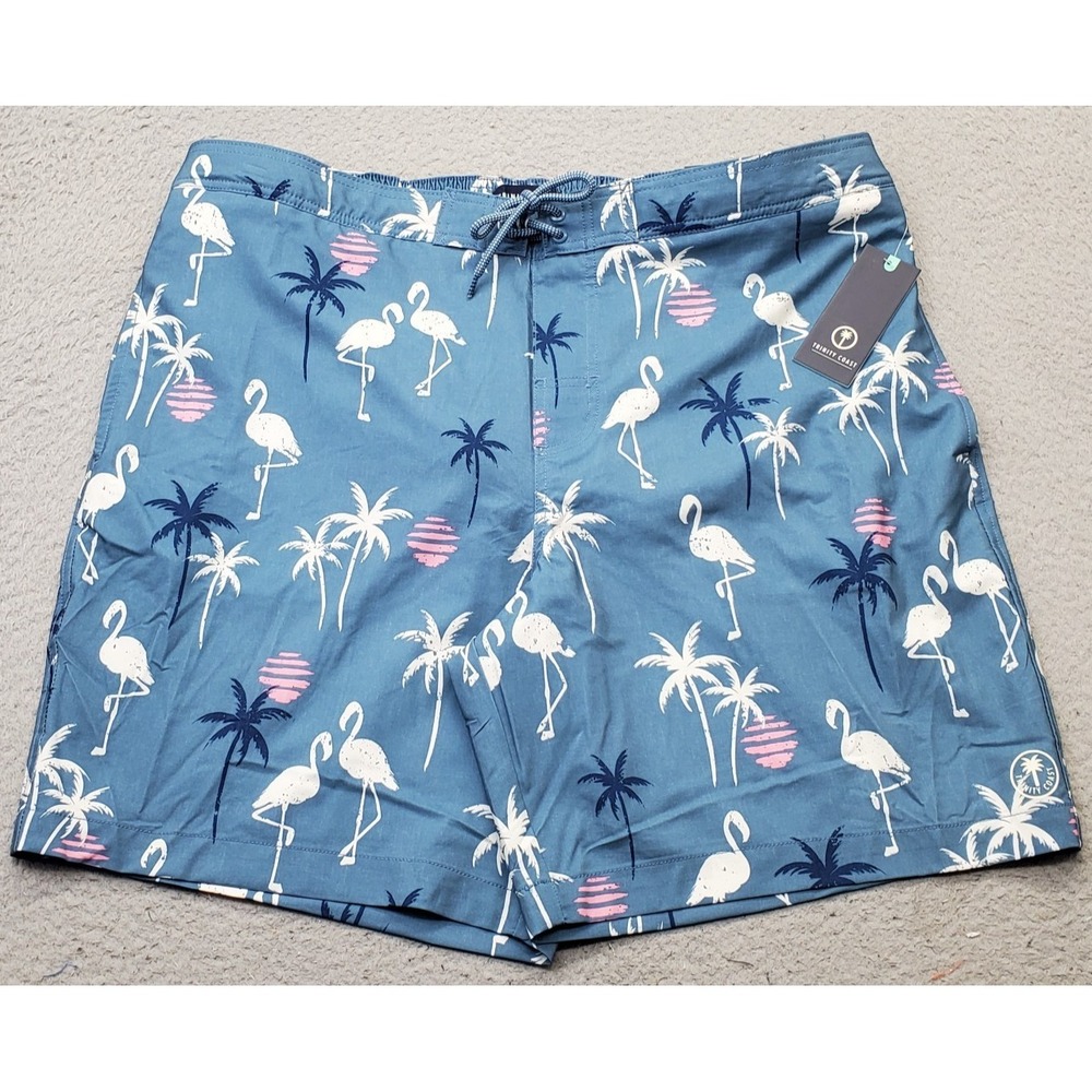 Trinity Coast Swim Trunk Shorts‎ Mens 2XL Multi Flamingo Palm Mesh Liner UPF 50